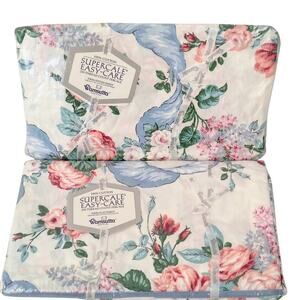 Wamsutta Rosehill Floral Supercale Cotton Twin Flat Fitted Sheet Set NEW Vintage